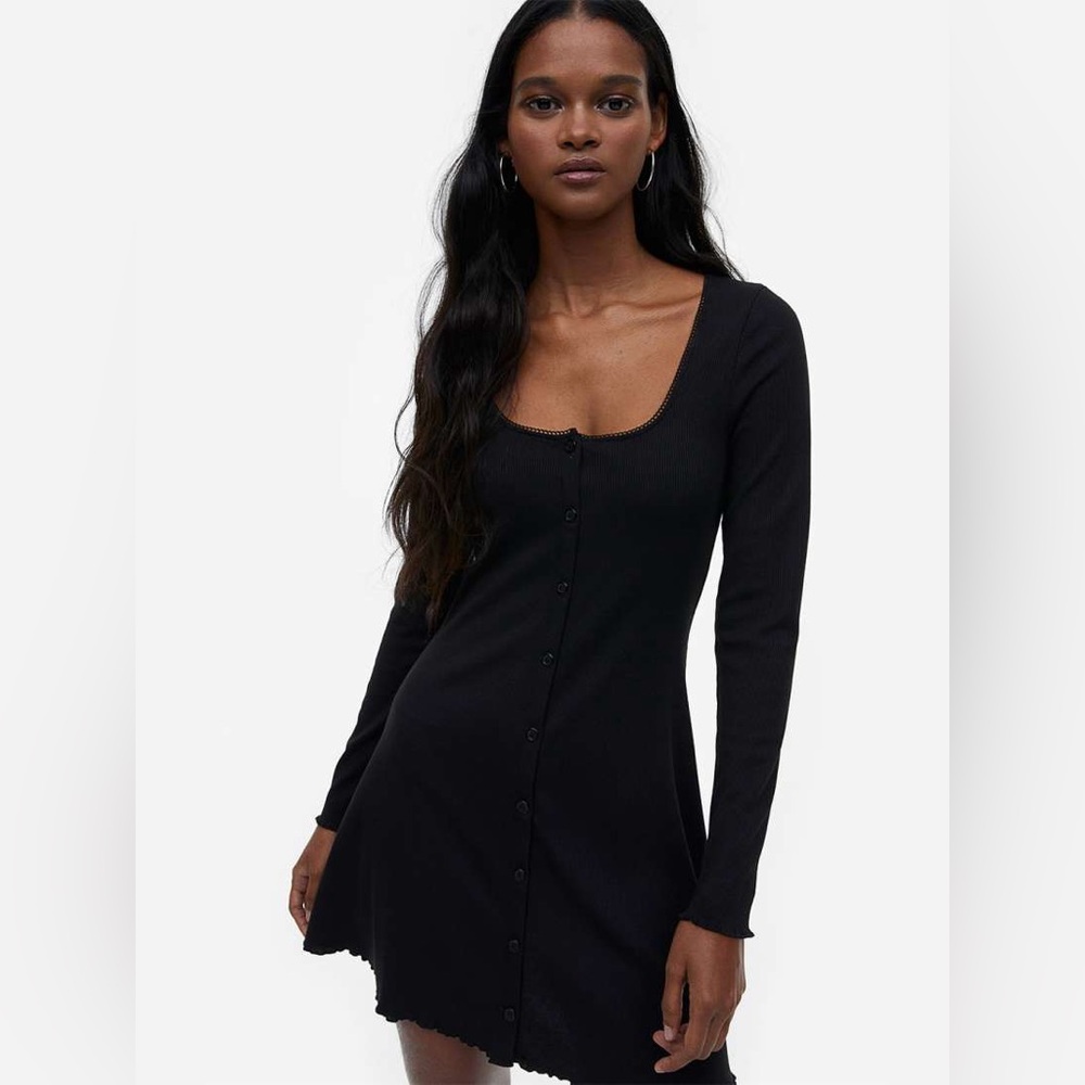 H&M/Divided Black Lace-Trimmed Ribbed Dress Size Small